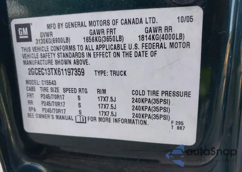 2006 Chevrolet Silverado 1500 Lt1 from USA, damaged, VIN 2GCEC13TX61197359